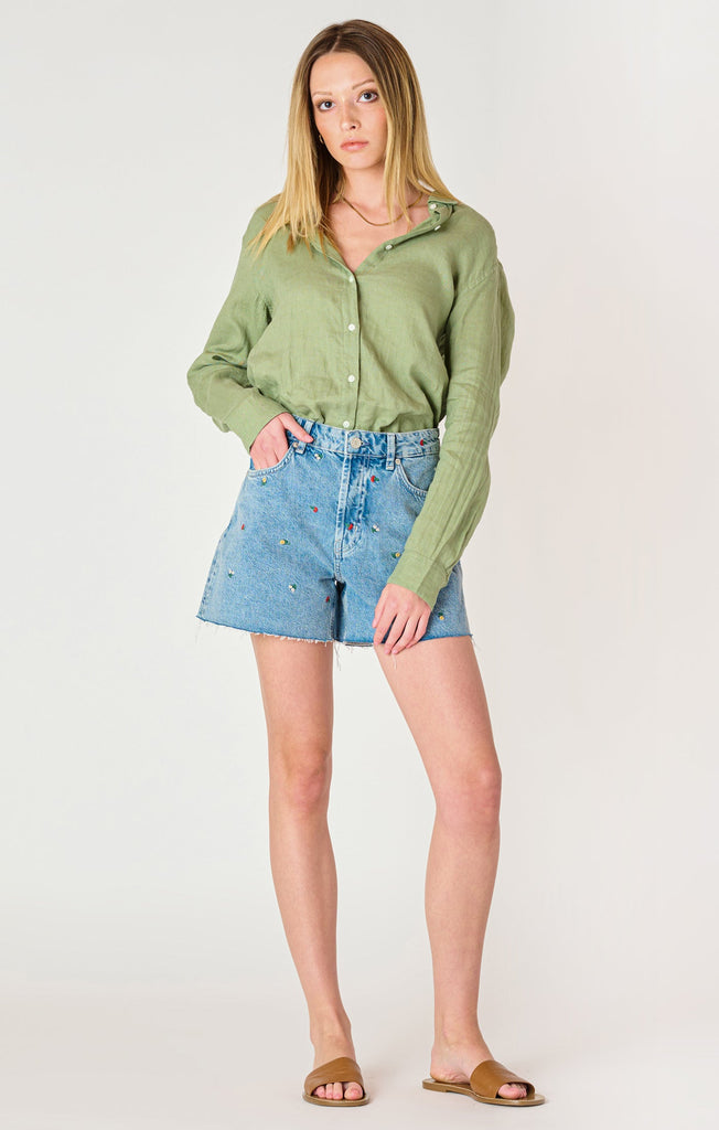 Dex Longsleeved Button Up Blouse In Basil-The Trendy Walrus