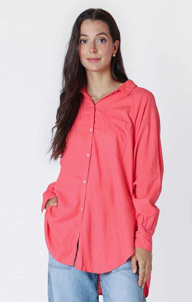 Dex Longsleeved Button Up Blouse In Bright Coral-The Trendy Walrus