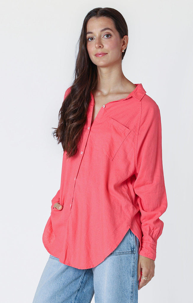 Dex Longsleeved Button Up Blouse In Bright Coral-The Trendy Walrus