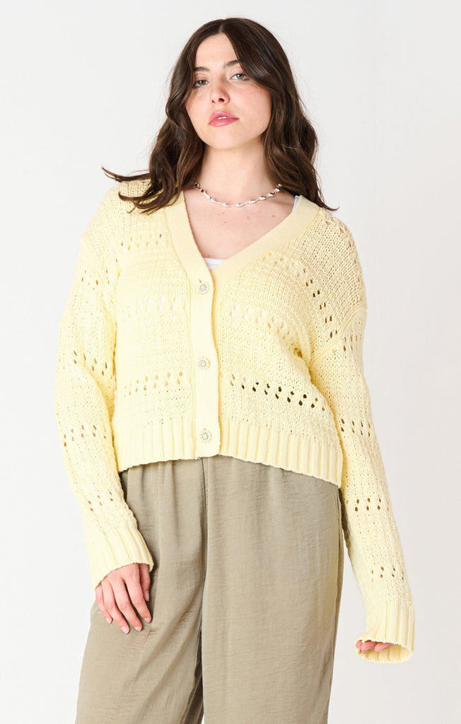 Dex Open Stitch Cropped Cardigan In Lemon-The Trendy Walrus