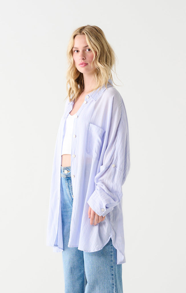 Dex Oversized Shirt In Blue/ Pink Stripe-The Trendy Walrus