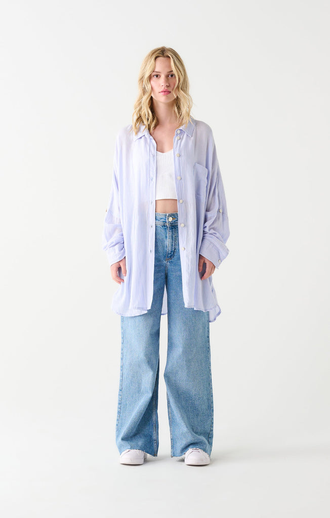 Dex Oversized Shirt In Blue/ Pink Stripe-The Trendy Walrus