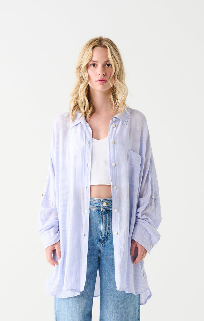 Dex Oversized Shirt In Blue/ Pink Stripe-The Trendy Walrus