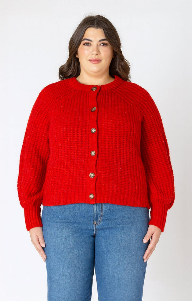 Dex Plus Crewneck Textured Cardigan In Candy Red-The Trendy Walrus