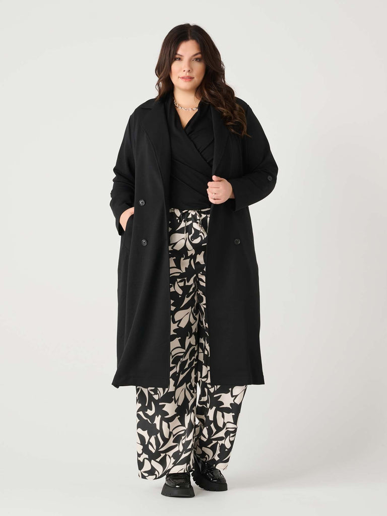 Dex Plus Double Breasted Knit Trench In Black-The Trendy Walrus