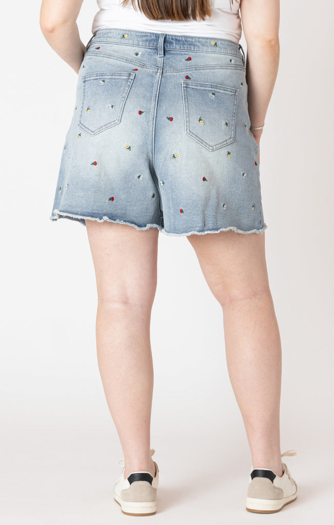 Dex Plus Frayed Hem Embroidered Denim Shorts-The Trendy Walrus