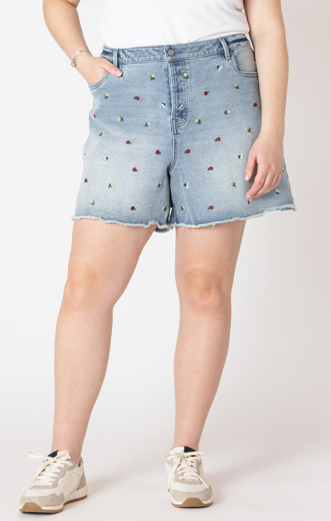 Dex Plus Frayed Hem Embroidered Denim Shorts-The Trendy Walrus
