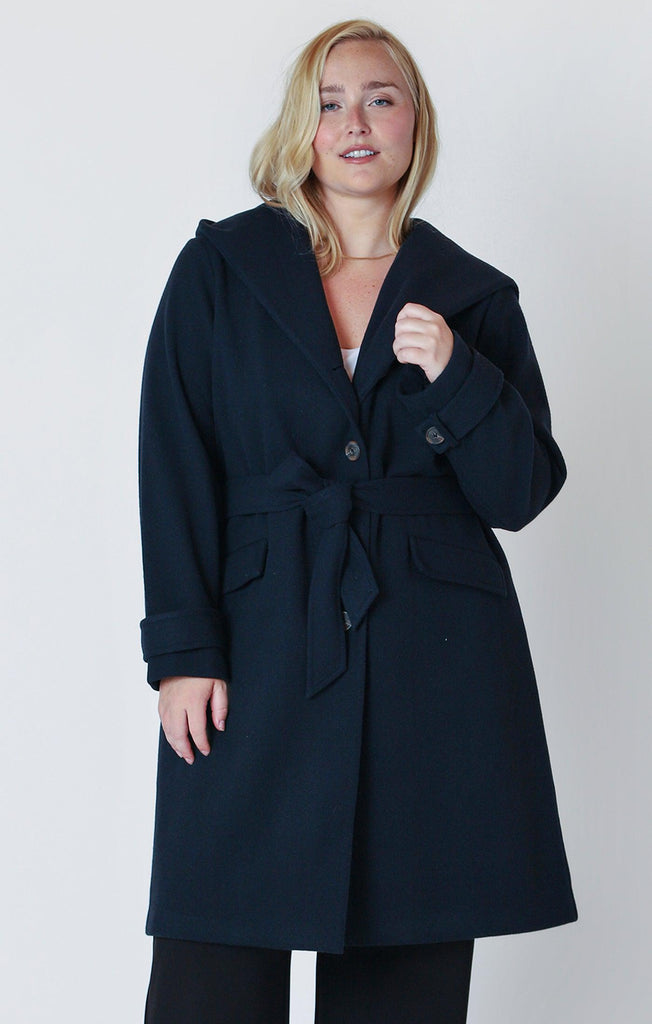 Dex Plus Hooded Trench Coat In Navy-The Trendy Walrus