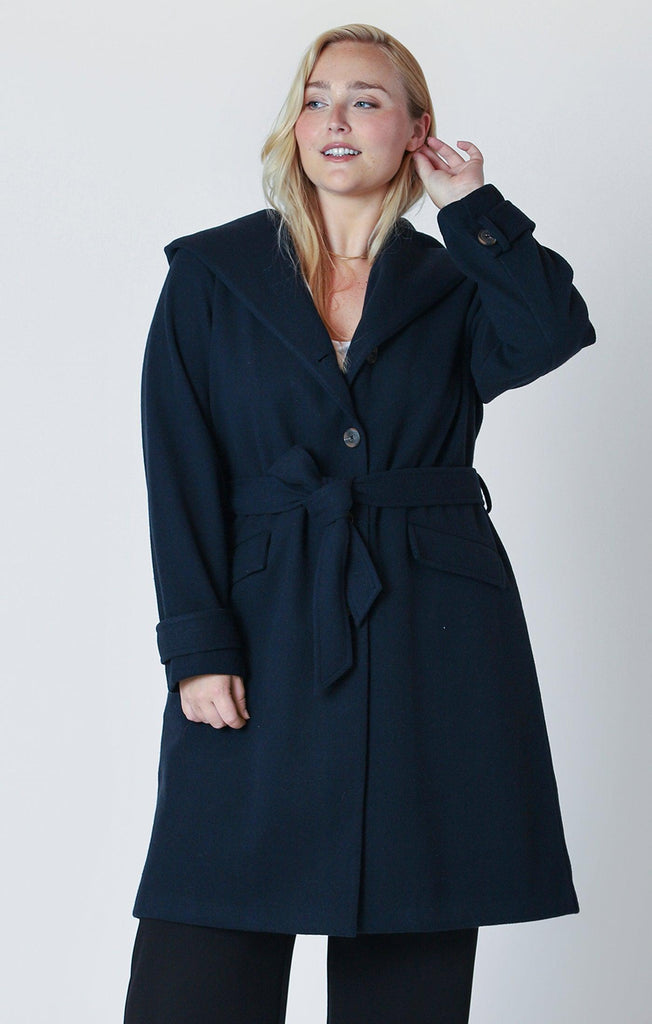 Dex Plus Hooded Trench Coat In Navy-The Trendy Walrus