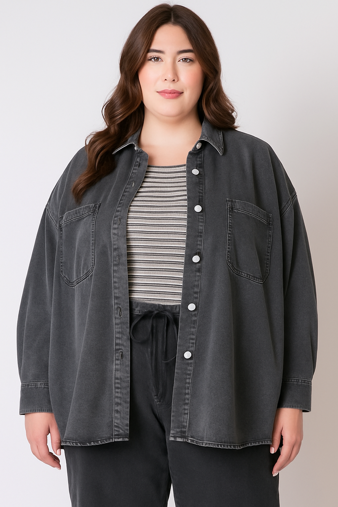 Dex Plus Knit Denim Jacket In Washed Black-The Trendy Walrus