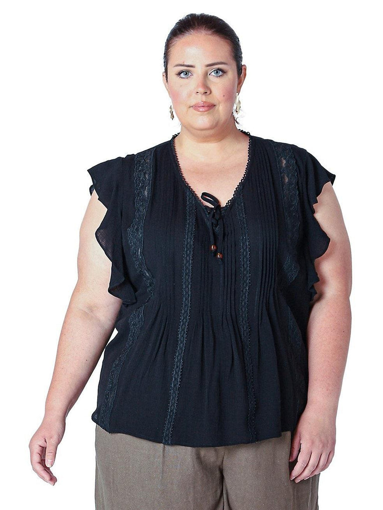 Dex Plus Lace Insert Blouse In Black-The Trendy Walrus