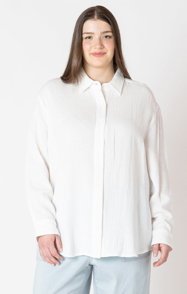 Dex Plus Long Sleeved Textured Blouse In White-The Trendy Walrus