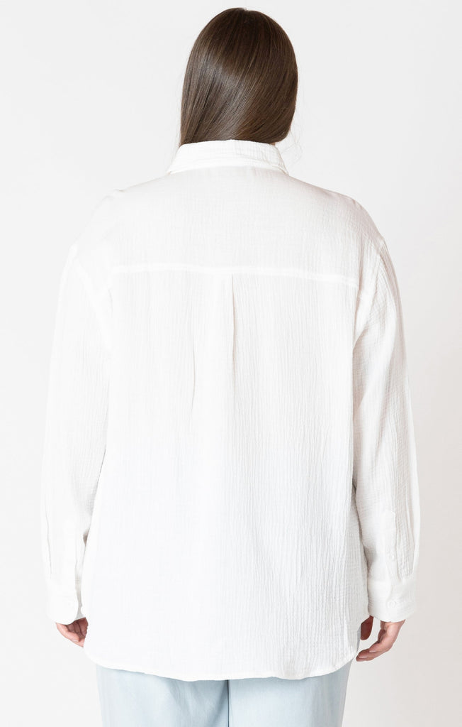 Dex Plus Long Sleeved Textured Blouse In White-The Trendy Walrus