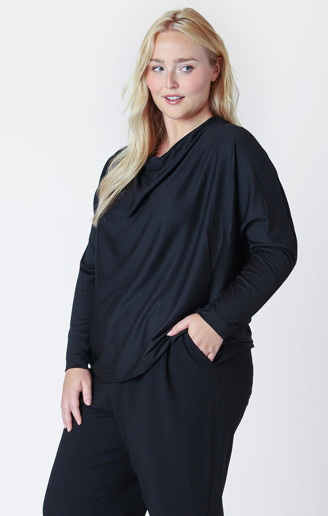 Dex Plus Longsleeve Mock Neck Ribbed Top In Black-The Trendy Walrus