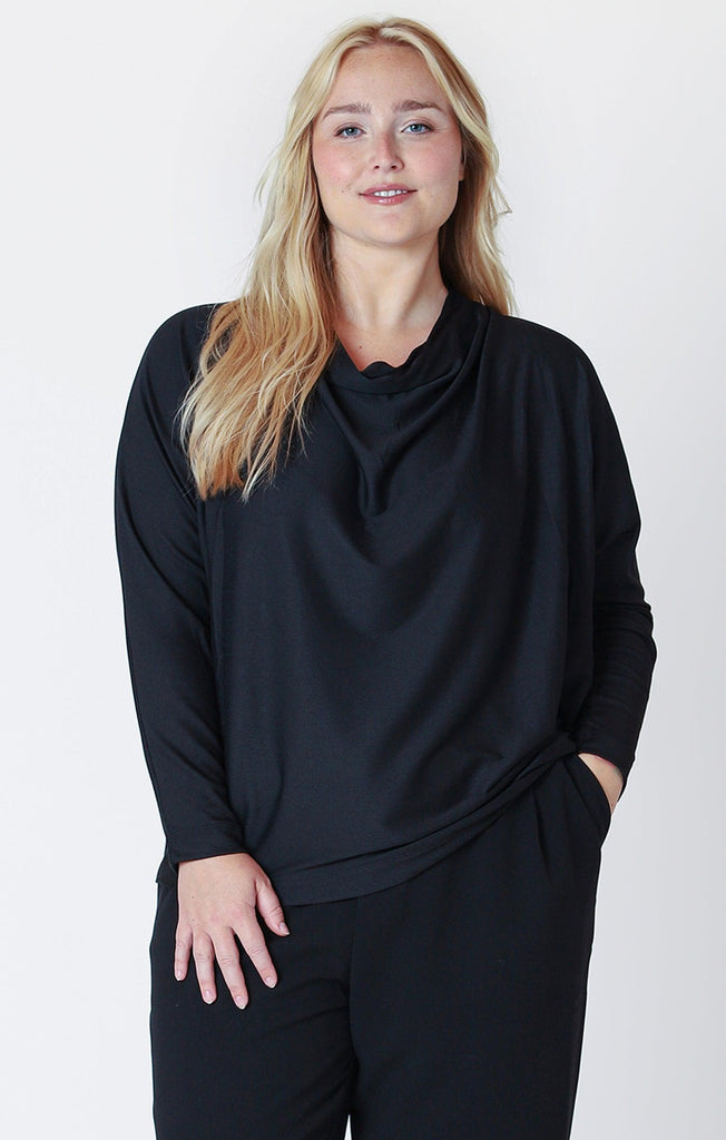 Dex Plus Longsleeve Mock Neck Ribbed Top In Black-The Trendy Walrus