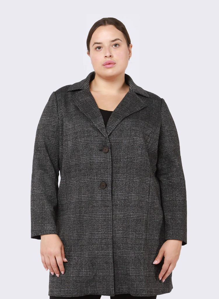 Dex Plus Oversized Tweed Blazer In Dark Plaid-The Trendy Walrus
