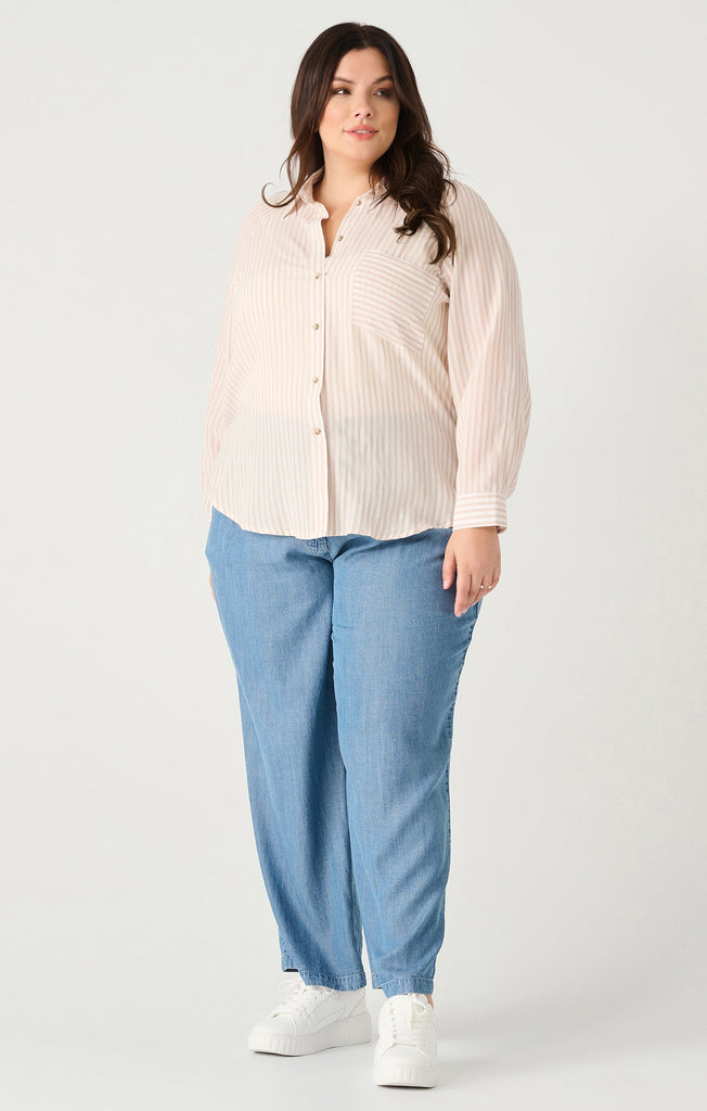 Dex Plus Pinstriped Raglan Blouse In Tan Stripe-The Trendy Walrus