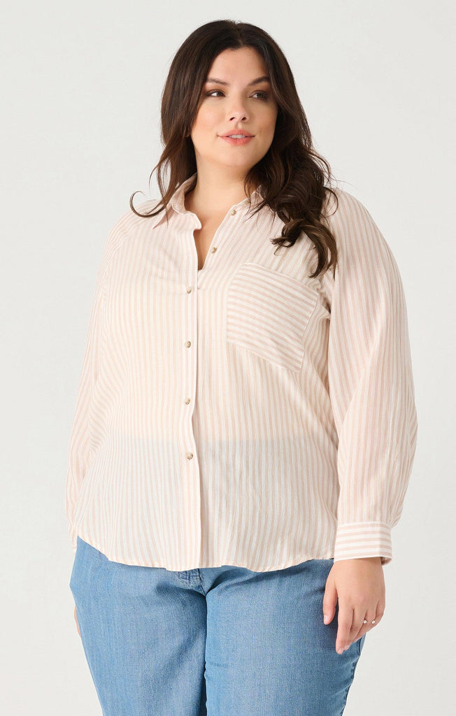 Dex Plus Pinstriped Raglan Blouse In Tan Stripe-The Trendy Walrus