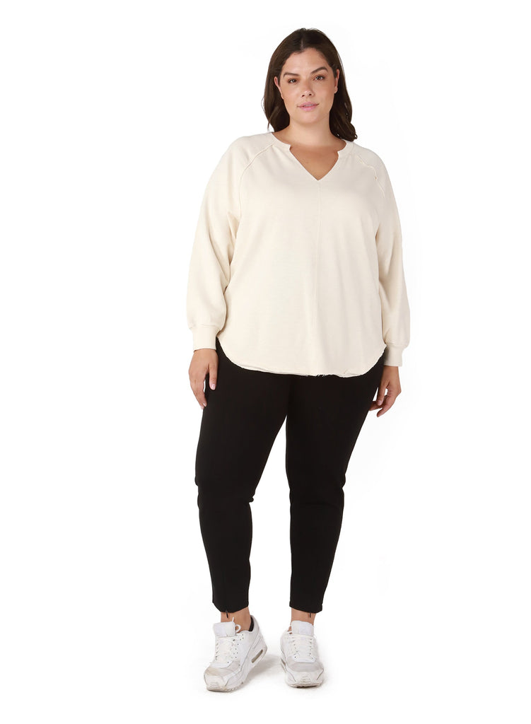 Dex Plus Raw Edge Rounded Hem Knit Top In Oatmeal-The Trendy Walrus