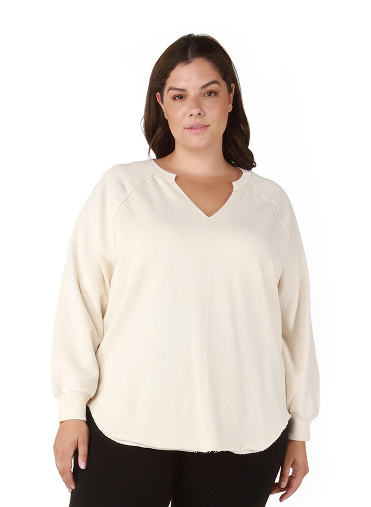 Dex Plus Raw Edge Rounded Hem Knit Top In Oatmeal-The Trendy Walrus