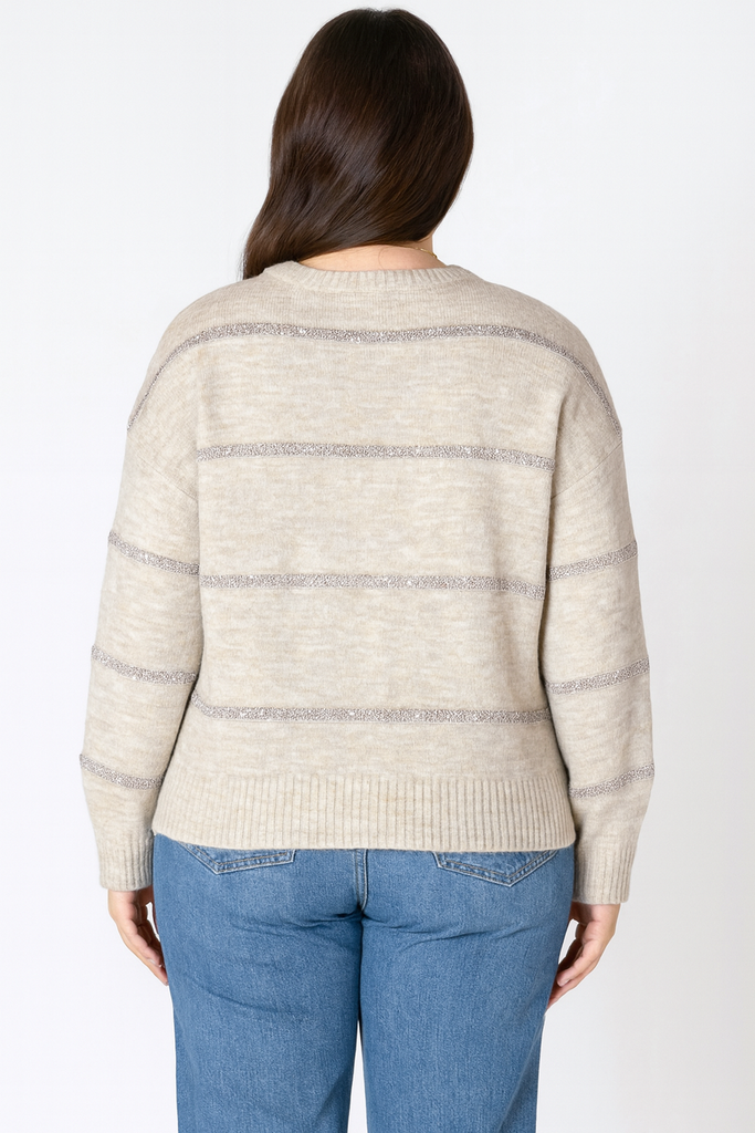 Dex Plus Sequin Stripe Sweater In Light Oat-The Trendy Walrus