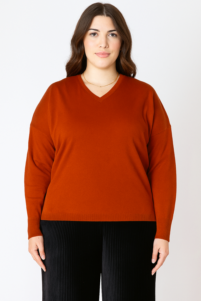 Dex Plus Soft Touch Sweater In Burnt Orange-The Trendy Walrus