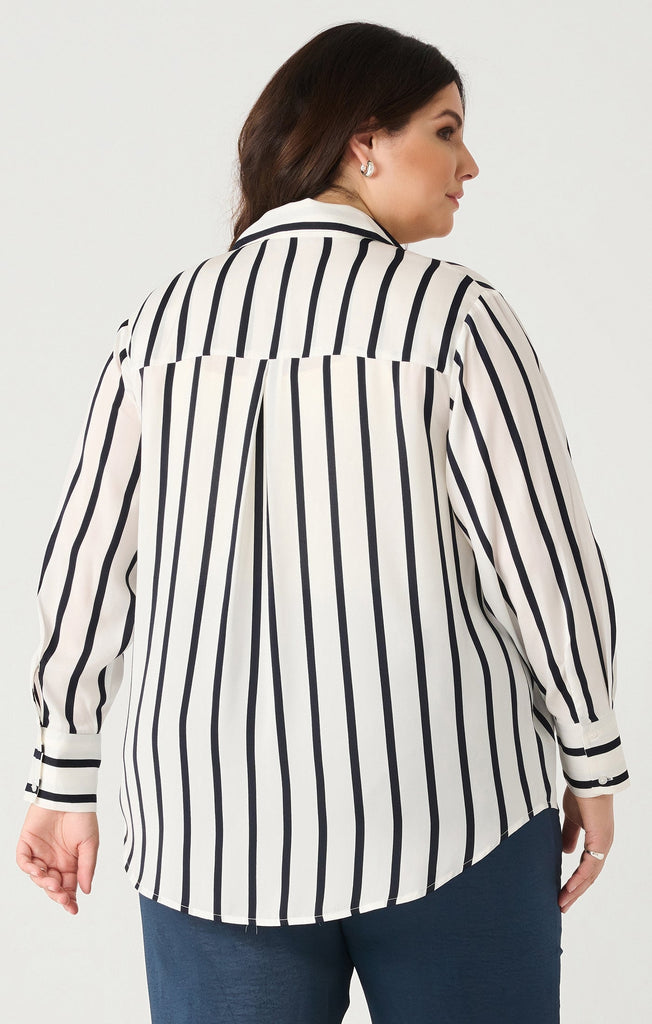 Dex Plus Textured Blouse In White/ Navy Stripe-The Trendy Walrus