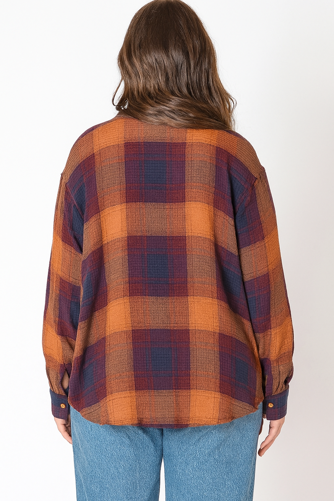 Dex Plus Textured Plaid Shirt In Plum Plaid-The Trendy Walrus