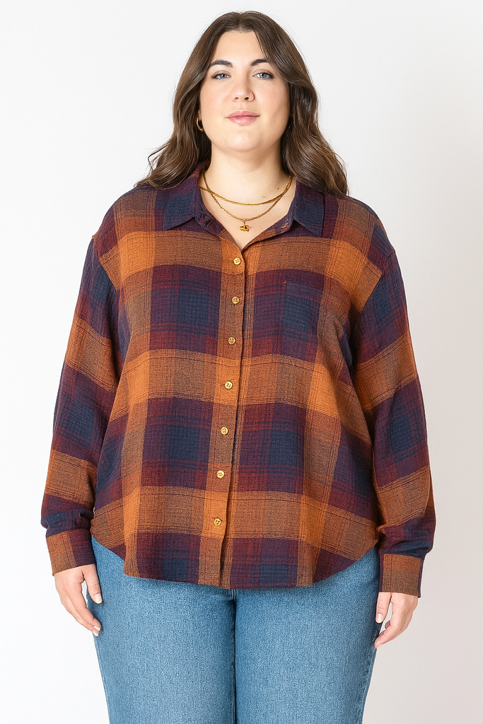 Dex Plus Textured Plaid Shirt In Plum Plaid-The Trendy Walrus