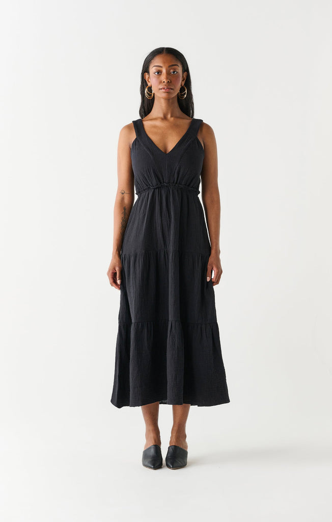 Dex Plus Textured Tiered Maxi Dress In Black-The Trendy Walrus