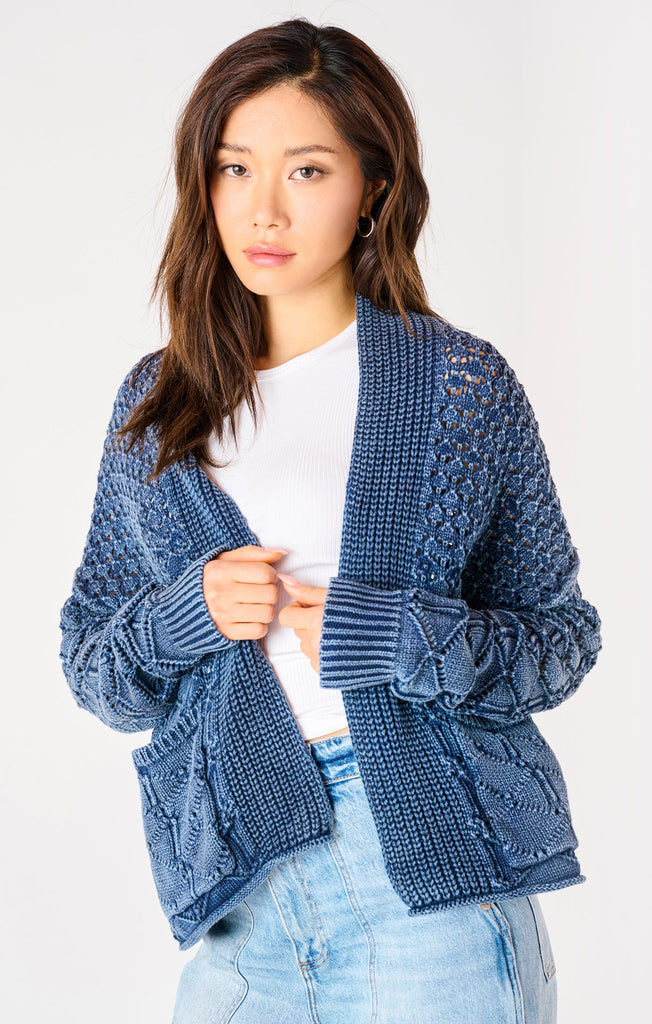 Dex Relaxed Fit Cardigan In Washed Indigo-The Trendy Walrus