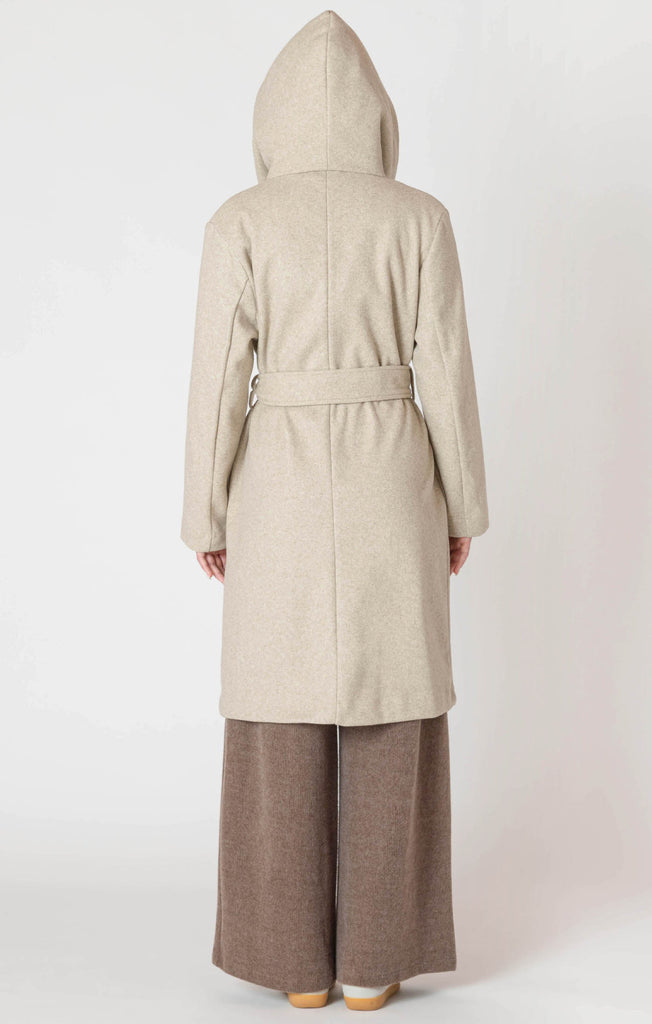 Dex Room 34 Belted Hooded Coat In Stone-The Trendy Walrus