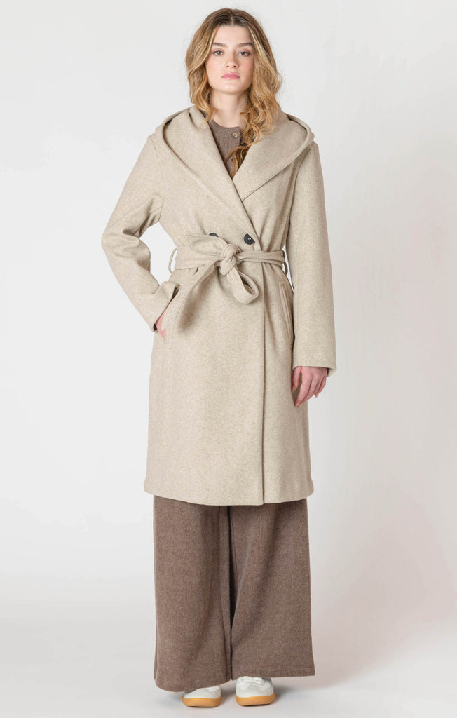 Dex Room 34 Belted Hooded Coat In Stone-The Trendy Walrus