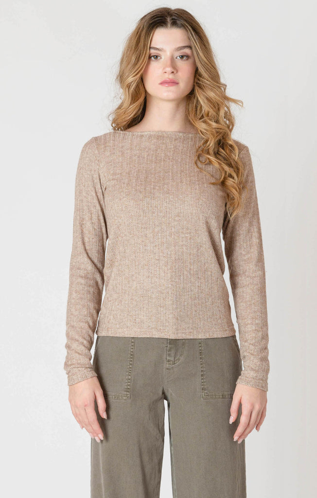 Dex Room 34 Boatneck Textured Top In Heather Taupe-The Trendy Walrus