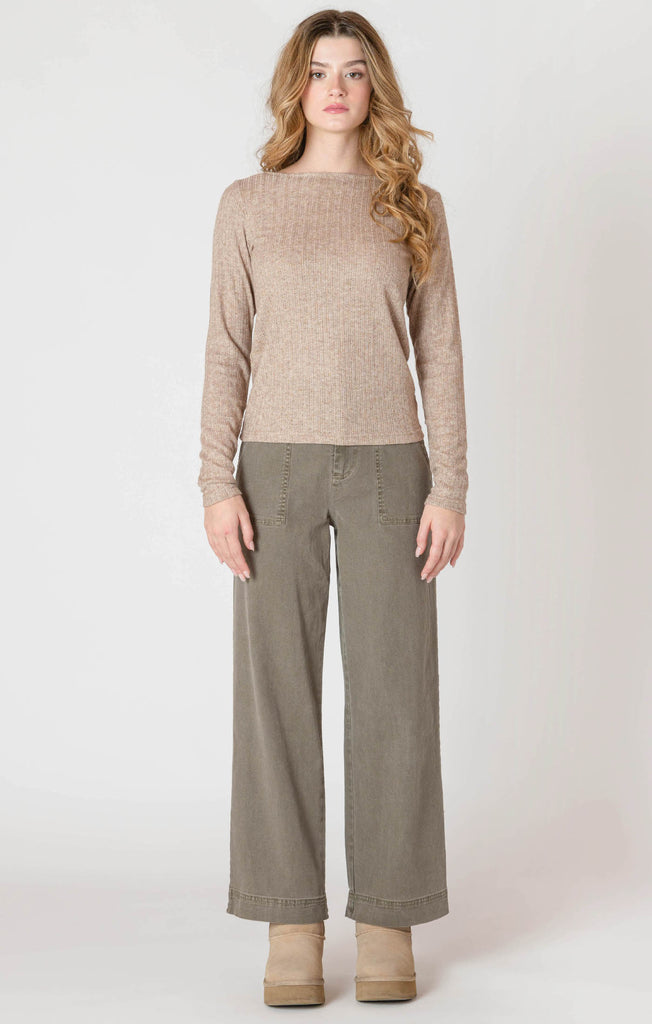 Dex Room 34 Boatneck Textured Top In Heather Taupe-The Trendy Walrus