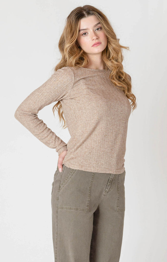 Dex Room 34 Boatneck Textured Top In Heather Taupe-The Trendy Walrus