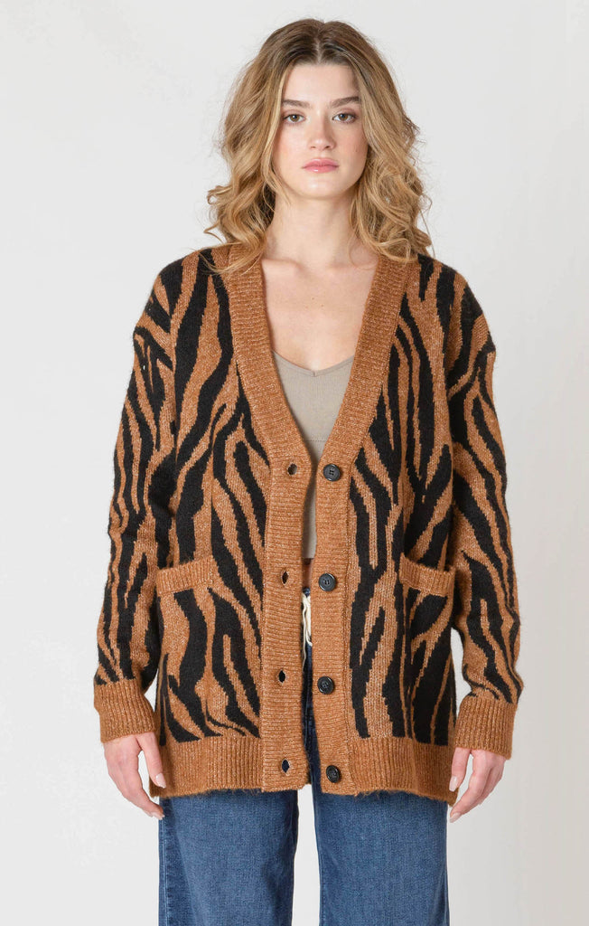 Dex Room 34 Button Front Patterned Cardigan In Tiger-The Trendy Walrus