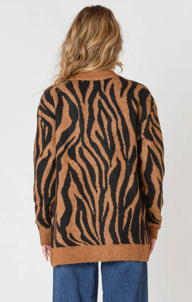 Dex Room 34 Button Front Patterned Cardigan In Tiger-The Trendy Walrus
