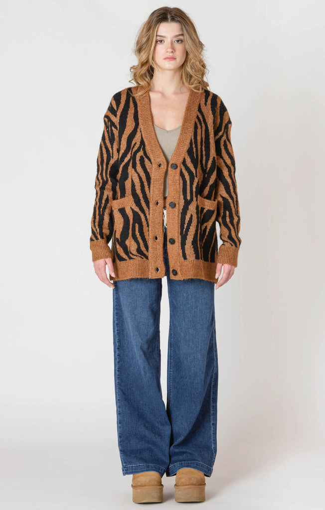 Dex Room 34 Button Front Patterned Cardigan In Tiger-The Trendy Walrus