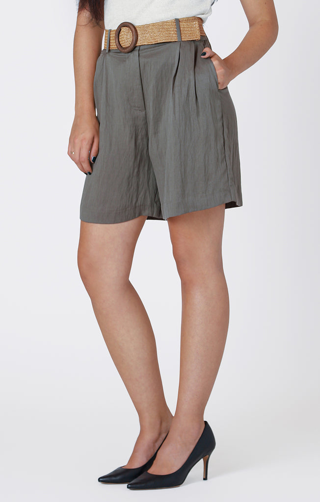 Dex Room 34 Drapey Belted Short In Olive-The Trendy Walrus