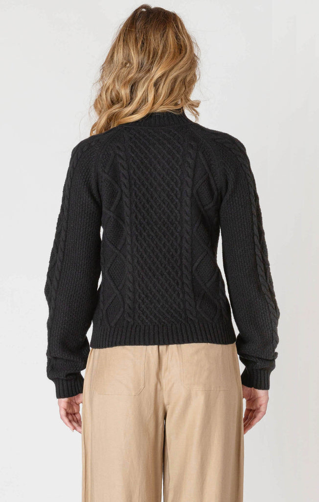 Dex Room 34 Half Zip Cable Knit Sweater In Black-The Trendy Walrus