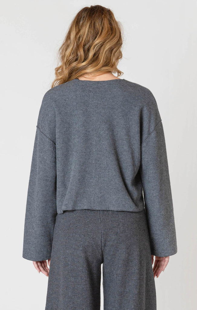Dex Room 34 Ribbed Cardigan In Charcoal Heather-The Trendy Walrus