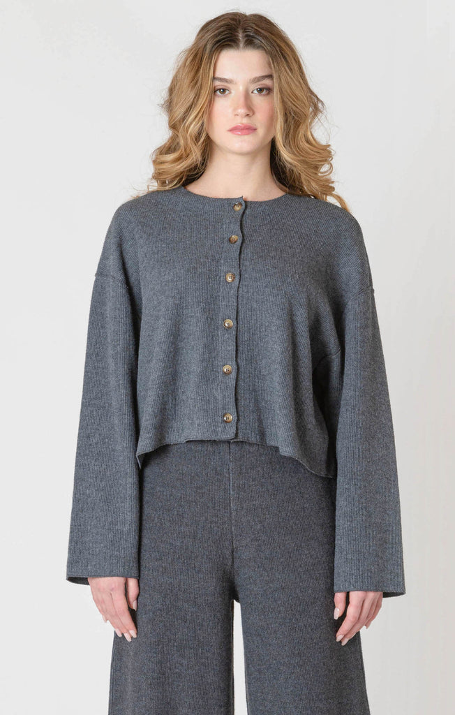 Dex Room 34 Ribbed Cardigan In Charcoal Heather-The Trendy Walrus