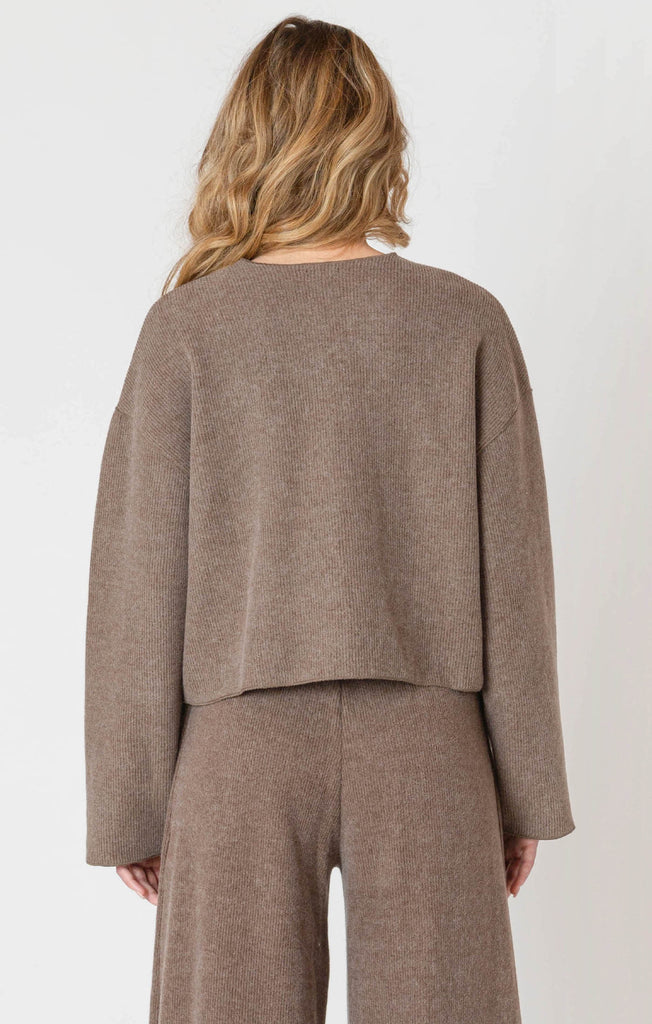 Dex Room 34 Ribbed Cardigan In Mocha Heather-The Trendy Walrus