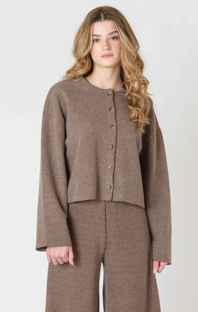 Dex Room 34 Ribbed Cardigan In Mocha Heather-The Trendy Walrus