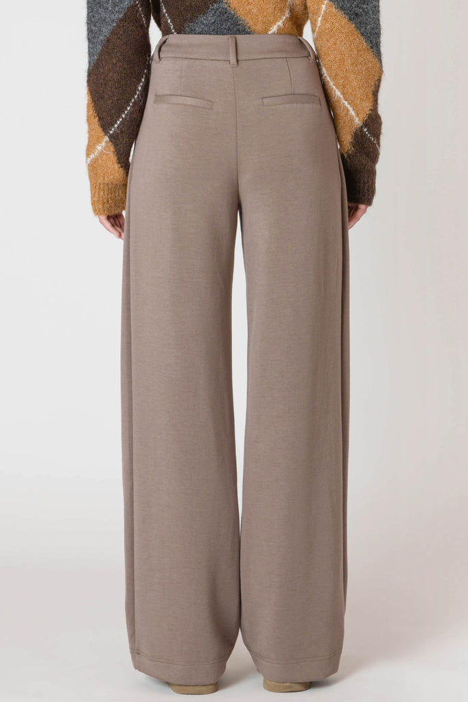 Dex Room 34 Wide Leg Knit Trouser In Dark Taupe-The Trendy Walrus