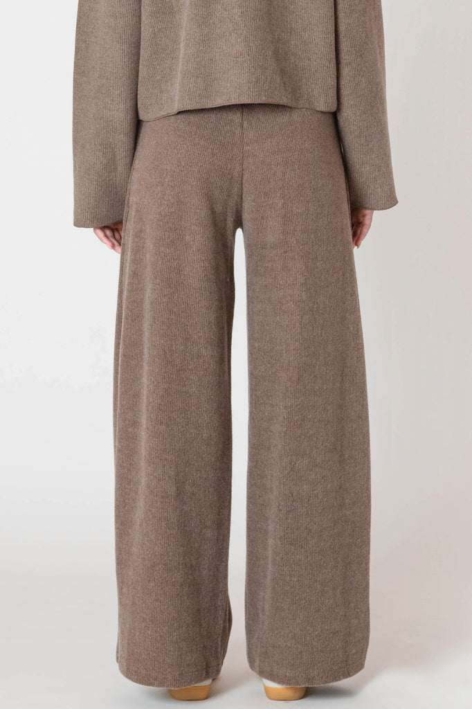 Dex Room 34 Wide Leg Ribbed Pant In Mocha Heather-The Trendy Walrus