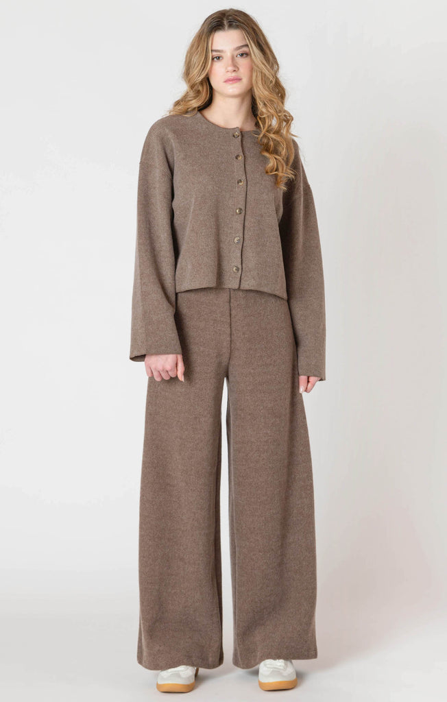 Dex Room 34 Wide Leg Ribbed Pant In Mocha Heather-The Trendy Walrus