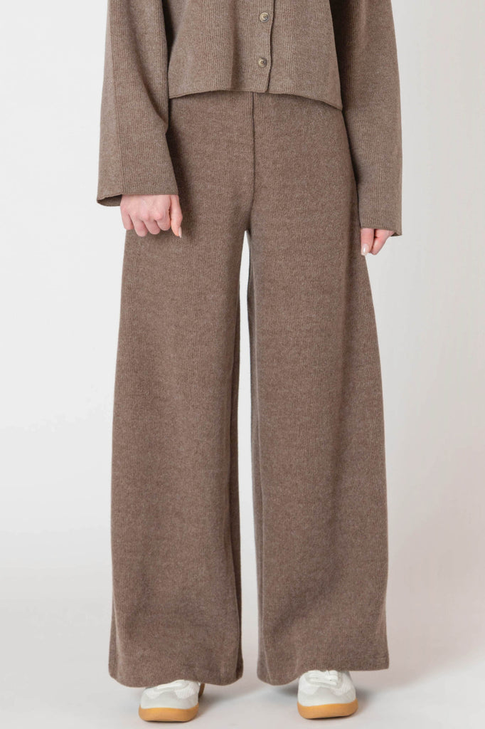 Dex Room 34 Wide Leg Ribbed Pant In Mocha Heather-The Trendy Walrus