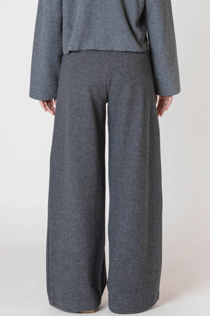 Dex Room 34 Wide Leg Ribbed Pants In Charcoal Heather-The Trendy Walrus